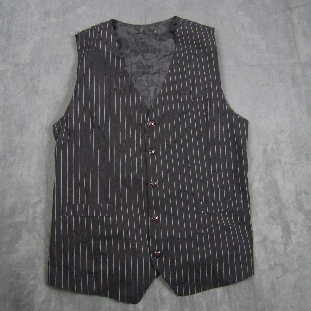 Pinstripe Vest Mens XL Black White Formal Waistcoat Adjustable Back Wedding